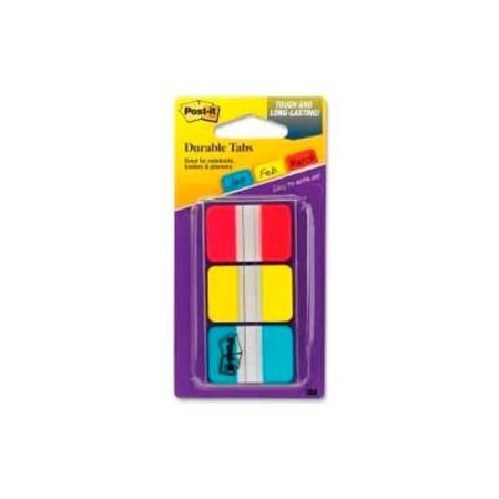 3M Post-it® Durable Tabs, 1" Solid, Red/Yellow/Blue, 12 Tabs/Color, 36 Tabs/Dispenser 686RYBT